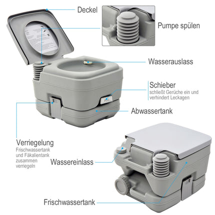 Collapsible camping toilet, 200kg Capacity, 10L, Grey