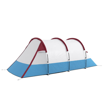 Cort de camping, cort tunel pentru 3 persoane, cu carlige de lumina, copertina, 2 camere, cort de familie rezistent la vant cu geanta de transport, cort pop up hidrofug de 2000 mm pentru camping, gradina, rosie Aosom