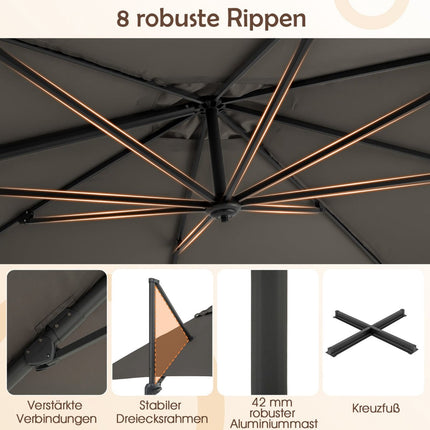 Umbrelă de terasă cantilever 300x300 cm, rotație 360°