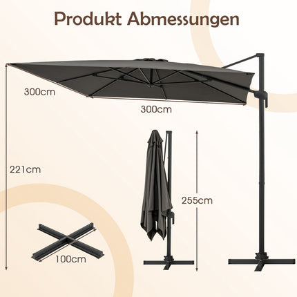 Umbrelă de terasă cantilever 300x300 cm, rotație 360°