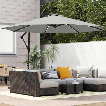 Umbrelă de terasă cantilever, 3x3m, lumini solare LED, rezistentă la UV