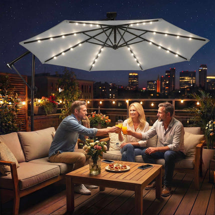 Umbrelă de terasă cantilever, 3x3m, lumini solare LED, rezistentă la UV