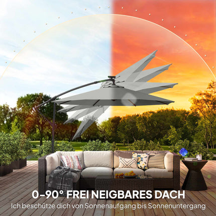 Umbrelă de terasă cantilever, 3x3m, lumini solare LED, rezistentă la UV