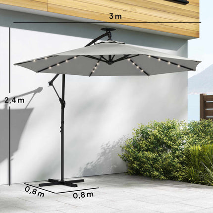 Umbrelă de terasă cantilever, 3x3m, lumini solare LED, rezistentă la UV