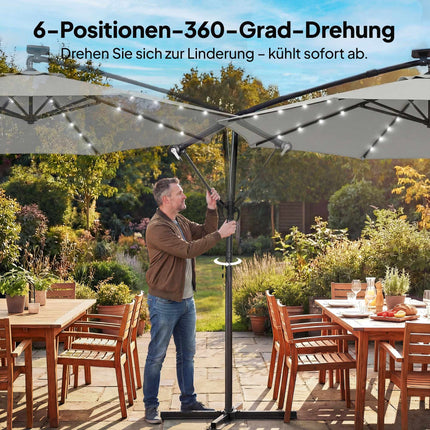 Umbrelă de terasă cantilever, 3x3m, lumini solare LED, rezistentă la UV