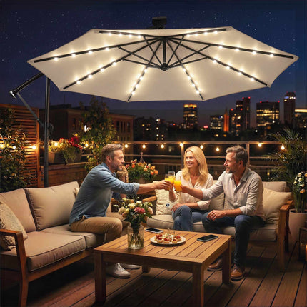 Umbrelă de terasă cu consolă și LED, 3x3m, bej