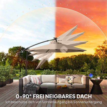 Umbrelă de terasă cu consolă și LED, 3x3m, bej