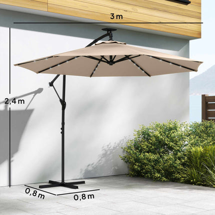 Umbrelă de terasă cu consolă și LED, 3x3m, bej