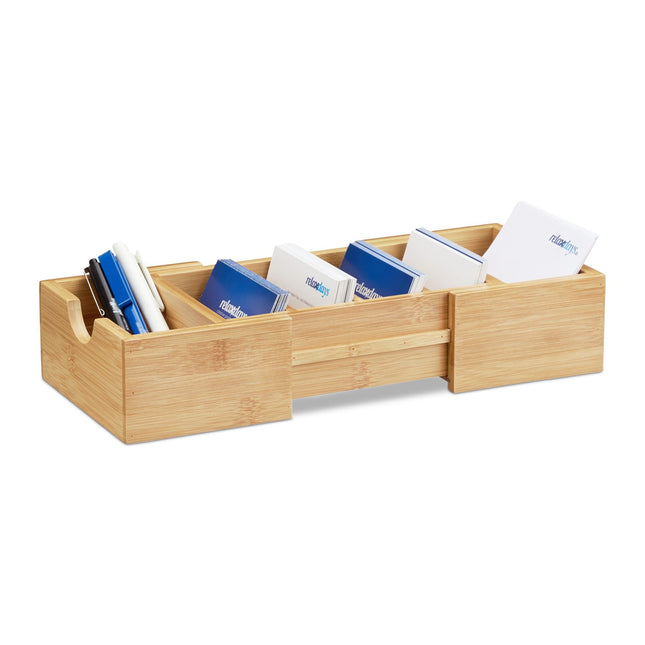 Card Organizer DIN A8 Natural Bamboo Desk Drawer Storage Pen Holder Supplies