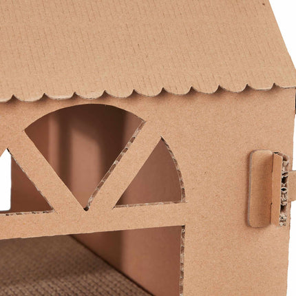 Casă de pisici din carton cu scândură de zgâriere