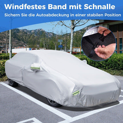 Car tarpaulin with zip and pocket, weatherproof car cover, 455 x 165 x 115 cm, silver