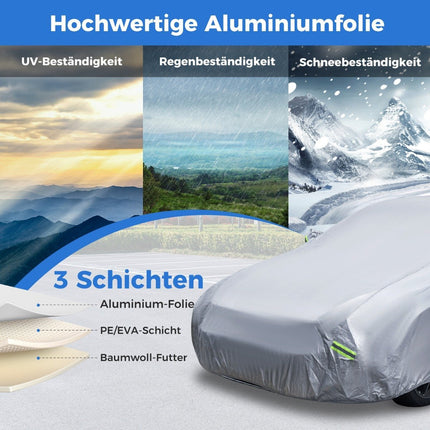 Car tarpaulin with zip and pocket, weatherproof car cover, 455 x 165 x 115 cm, silver