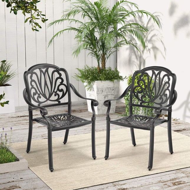 Set de 2 scaune de terasă stivuibile din aluminiu turnat, negre