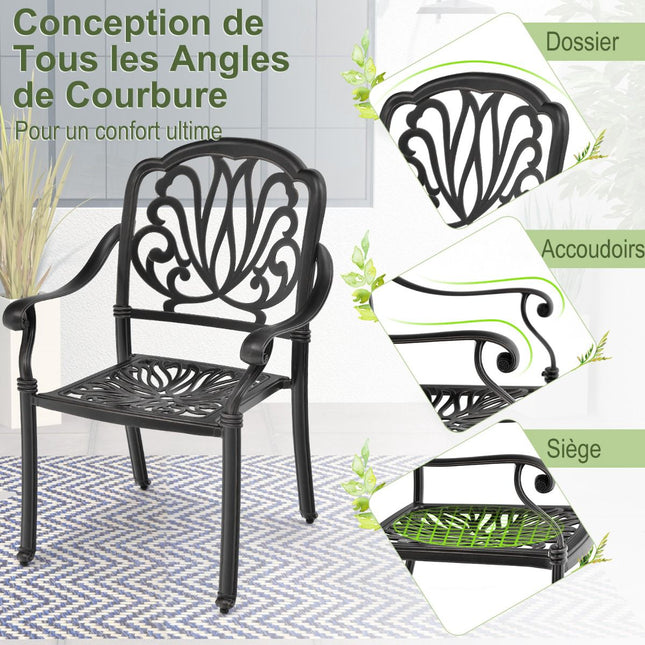 Set de 2 scaune de terasă stivuibile din aluminiu turnat, negre