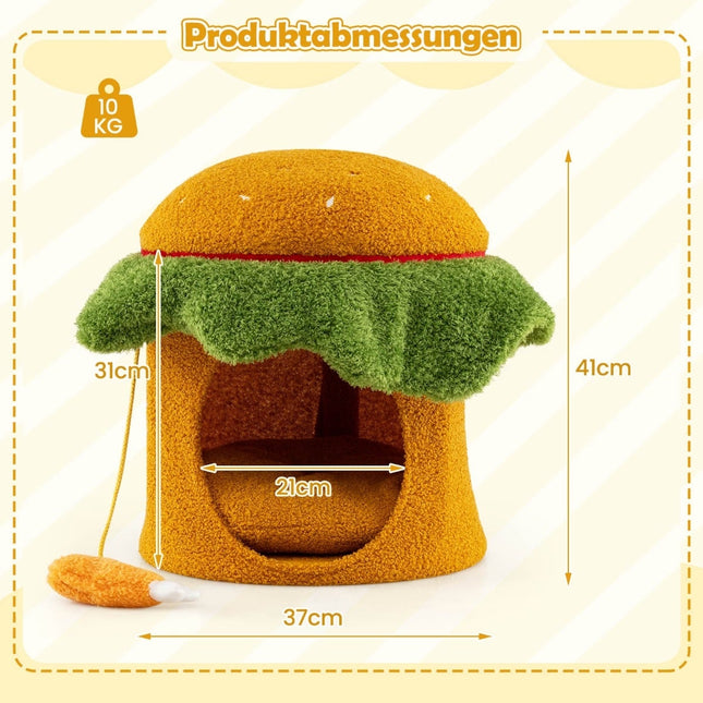 Pat pentru pisici, formă de hamburger, pernă de pluș, portocaliu