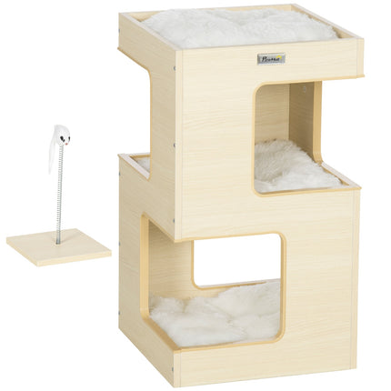 Peșteră pentru pisici 3 niveluri pernă dulap pentru pisici pentru interior Casă pentru pisici Jucărie stejar 34X34X60 Cm