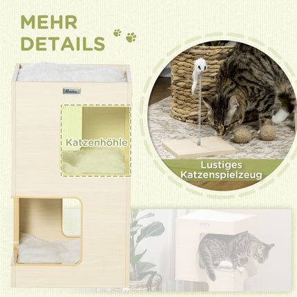 Peșteră pentru pisici 3 niveluri pernă dulap pentru pisici pentru interior Casă pentru pisici Jucărie stejar 34X34X60 Cm