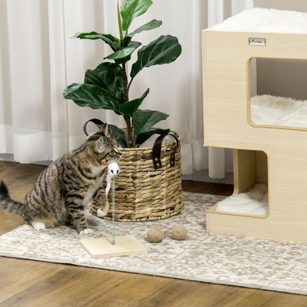 Peșteră pentru pisici 3 niveluri pernă dulap pentru pisici pentru interior Casă pentru pisici Jucărie stejar 34X34X60 Cm