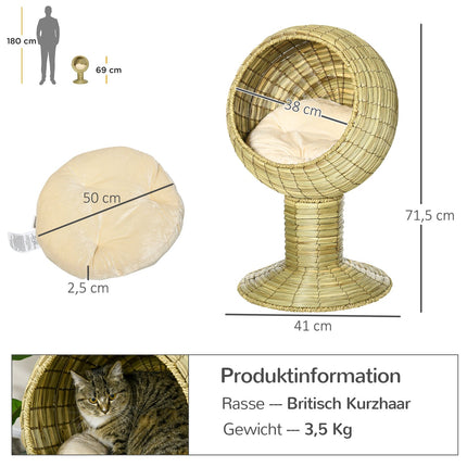 Cat Cave Basket with removable cushion, seaweed, 41x71.5 cm