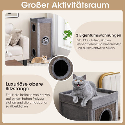 Cuibă pentru pisici cu 4 niveluri, 99 cm, stâlpi de zgâriat din sisal