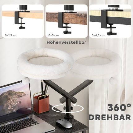 Pat de birou pentru pisici, rotativ la 360°, înălțime reglabilă, crem