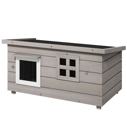 Casă pentru Pisici Cabana Pisici Cu Acoperiș Asfalt Peștera Pisicii Casă pentru Animale Mici Cu Fereastră În aer liber Rezistent la iarnă Lemn de brad Gri Negru 87 X 52 X 48 Cm