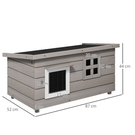 Casă pentru Pisici Cabana Pisici Cu Acoperiș Asfalt Peștera Pisicii Casă pentru Animale Mici Cu Fereastră În aer liber Rezistent la iarnă Lemn de brad Gri Negru 87 X 52 X 48 Cm
