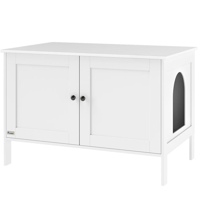 Cat Litter Box Cabinet Cat House with Door Partition Cat Litter Box for Large Cats 80 x 51 x 54 cm White