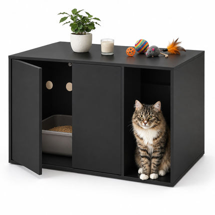 Cat Litter Box Cabinet with 2 Push-to-Open Doors, 50 x 80 x 50 cm, Black