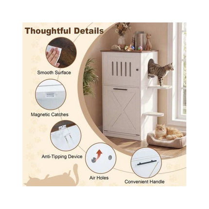 Cat Litter Box Cabinet with Fold-Down Compartment, 115 cm, White