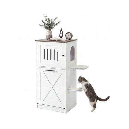 Cat Litter Box Cabinet with Fold-Down Compartment, 115 cm, White