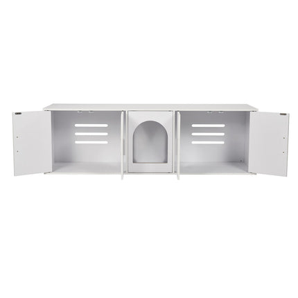 Cat Litter Box Enclosure Cabinet, Wood, 57.9 in, White