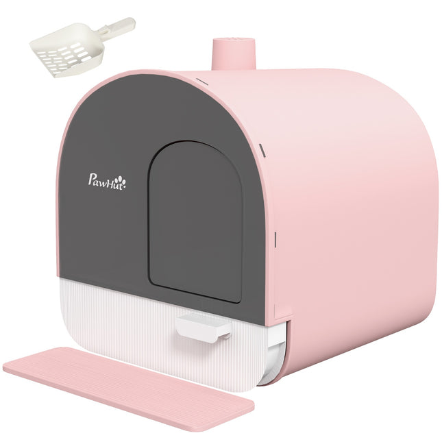 Pink cat litter box with pull-out tray and mat, 5 kg capacity