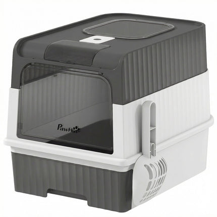 Litiera pentru pisici cu capac, sertar și ieșire superioară, 48L
