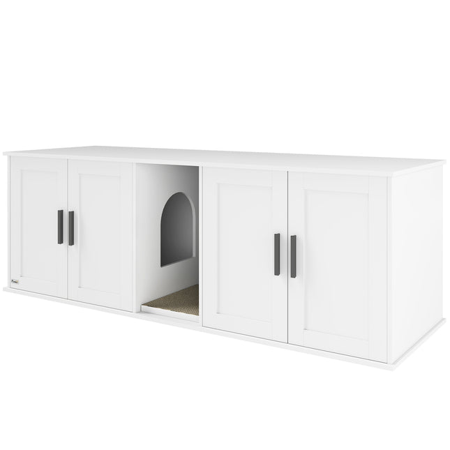 Litieră pentru pisici cu ușă, albă, 145 x 49 x 51 cm