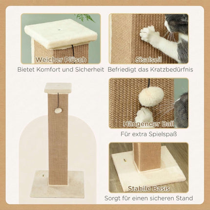 Cat Scratching Post 81 cm with Natural Jute and Ball Toy, Plush Base, Beige