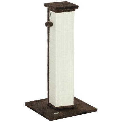 Cat Scratching Post 81 cm with Sisal Rope and Ball Toy, Plush Base, Brown, Cream