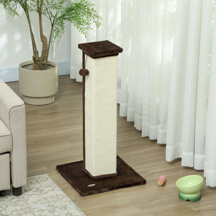 Cat Scratching Post 81 cm with Sisal Rope and Ball Toy, Plush Base, Brown, Cream