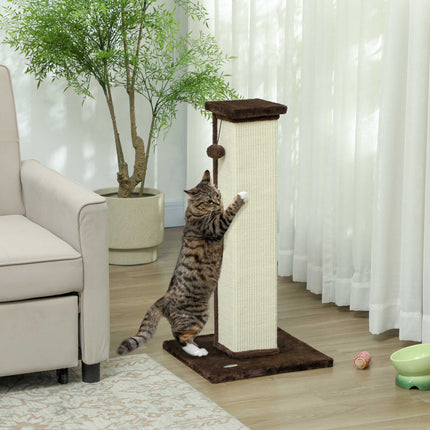 Cat Scratching Post 81 cm with Sisal Rope and Ball Toy, Plush Base, Brown, Cream