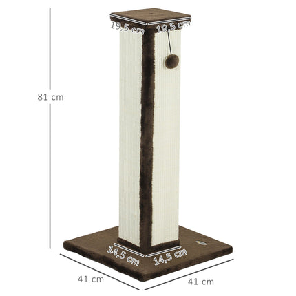Cat Scratching Post 81 cm with Sisal Rope and Ball Toy, Plush Base, Brown, Cream