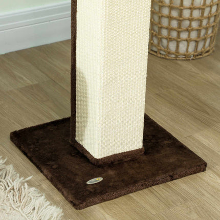 Cat Scratching Post 81 cm with Sisal Rope and Ball Toy, Plush Base, Brown, Cream