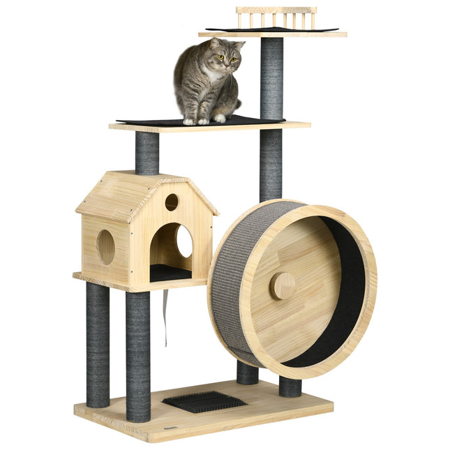 Cat Scratching House on wheels, sisal, pine, 4 floors