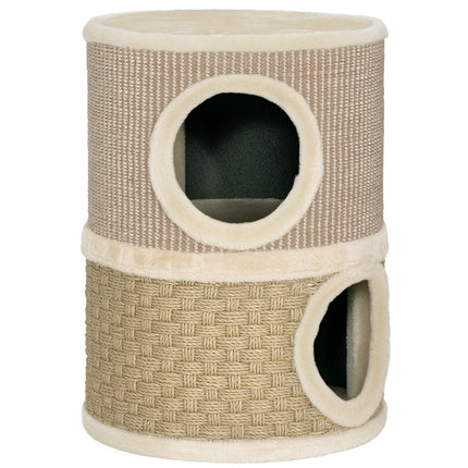 Turn de zgâriat pentru pisici, 49 cm, 2 niveluri, margine plușată, kaki
