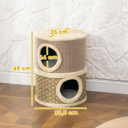 Turn de zgâriat pentru pisici, 49 cm, 2 niveluri, margine plușată, kaki