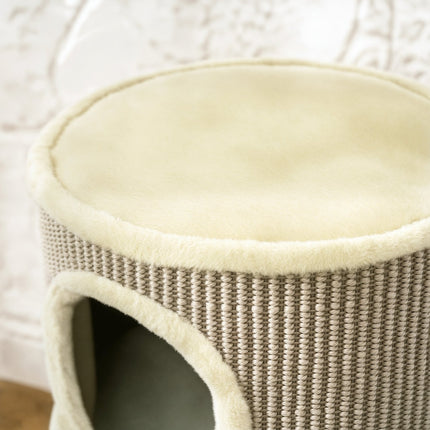 Turn de zgâriat pentru pisici, 49 cm, 2 niveluri, margine plușată, kaki