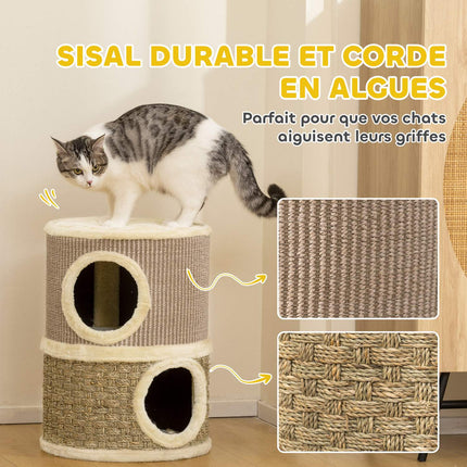 Turn de zgâriat pentru pisici, 49 cm, 2 niveluri, margine plușată, kaki