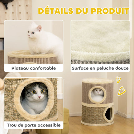 Turn de zgâriat pentru pisici, 49 cm, 2 niveluri, margine plușată, kaki
