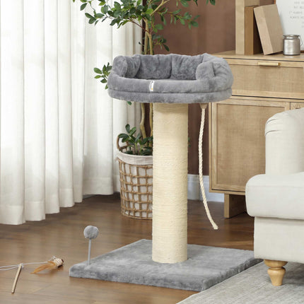 Cat Scratching Tree with Plush Bed, 55 x 55 x 83 cm, Grey, Cat Toy Included