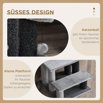 Pet stairs, 3 steps with play ball, plush gray 45x40x48cm
