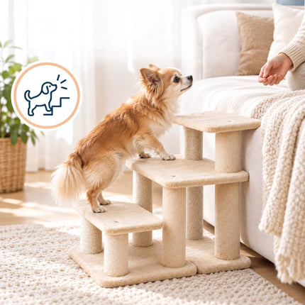 Cat Stairs with 3 Steps and Sisal Posts, 6-in-1 Adjustable – Beige, Max. 40 kg